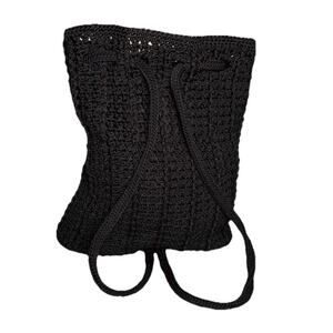 The Sak Crochet Knit Bucket Bag Lined Backpack Black 12"